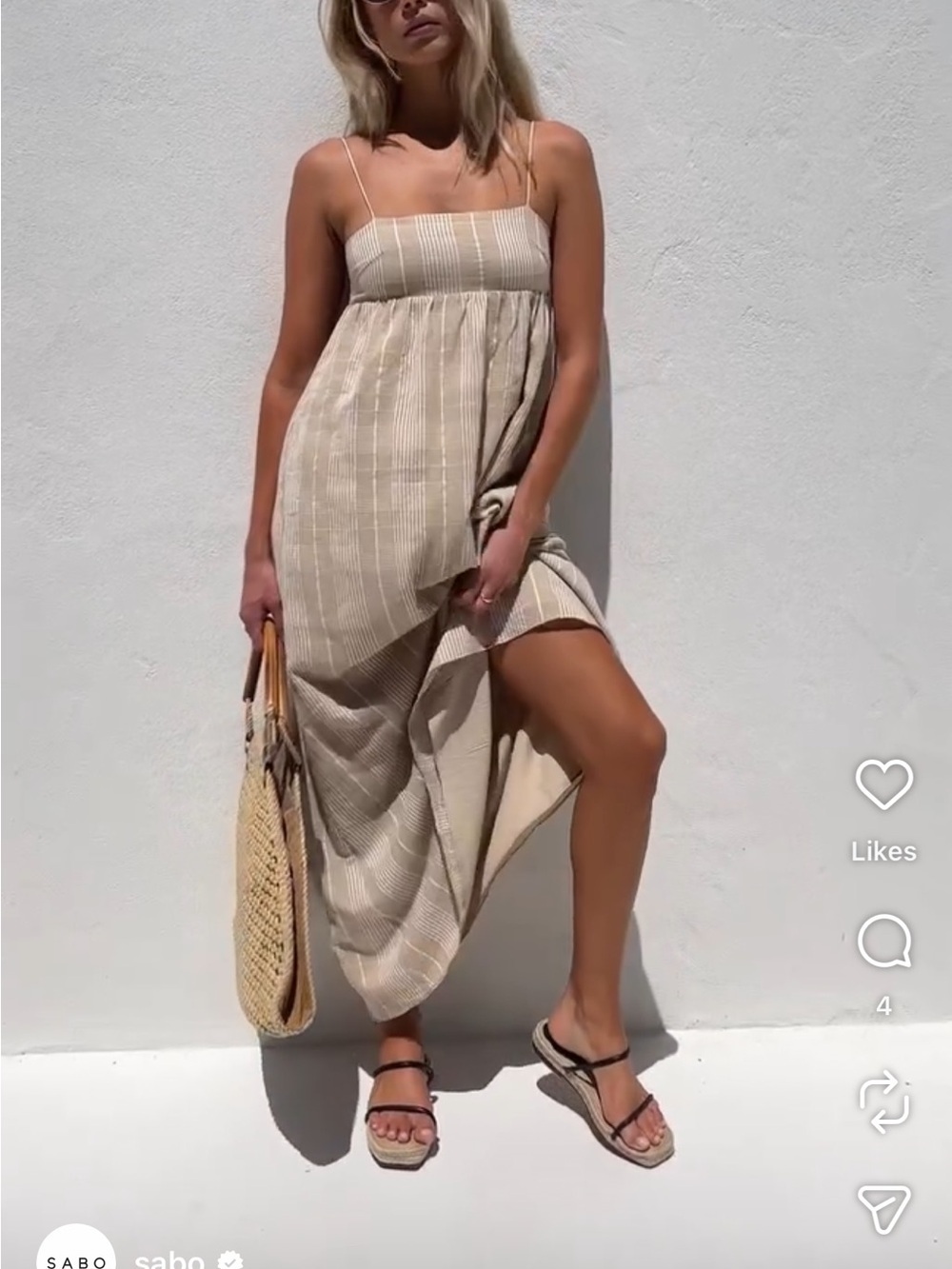 Sabo Skirt Azaria Beige Striped Spaghetti‑Strap Maxi Dress